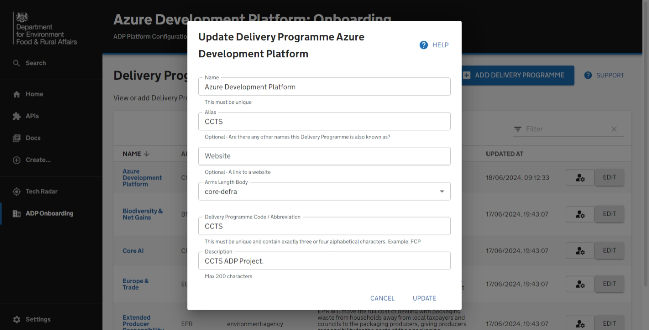 Update Delivery Programme