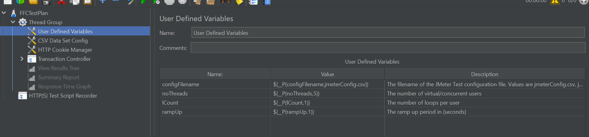 Set default values for JMeter variables